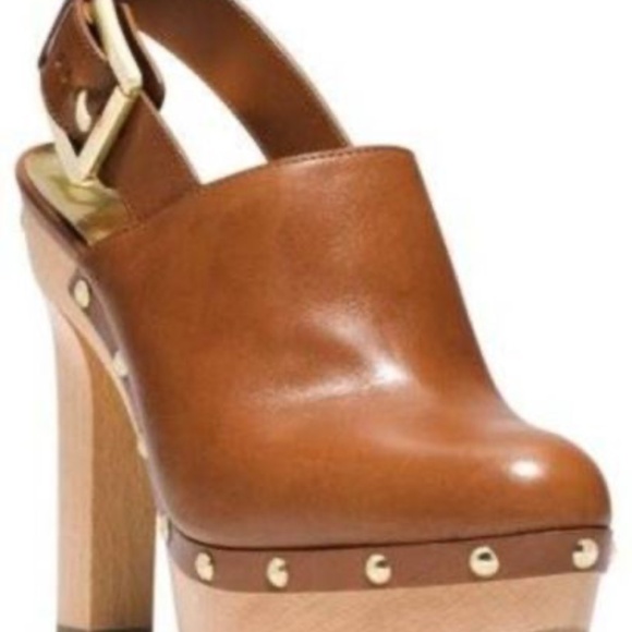 Michael Kors Beatrice Luggage Tan Leather Mules with Gold Accents - Picture 5 of 7